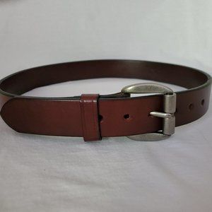 Brown Leather Belt with Rustic Silver Buckle